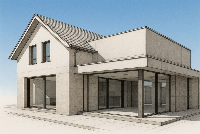 a roof house and a parapet wall