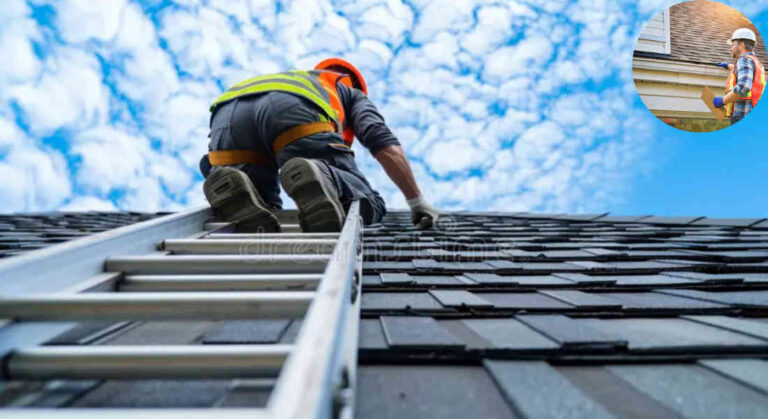 a man standing on the roof of a house