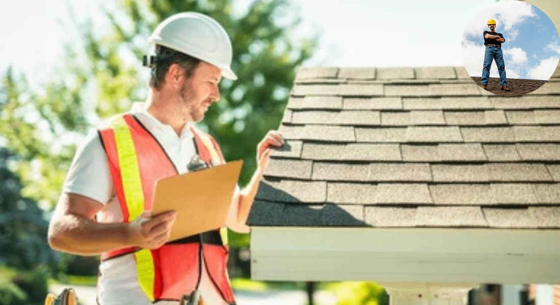 a man standing on the roof of a house