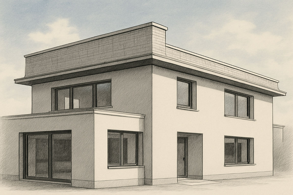 a roof house and a parapet wall