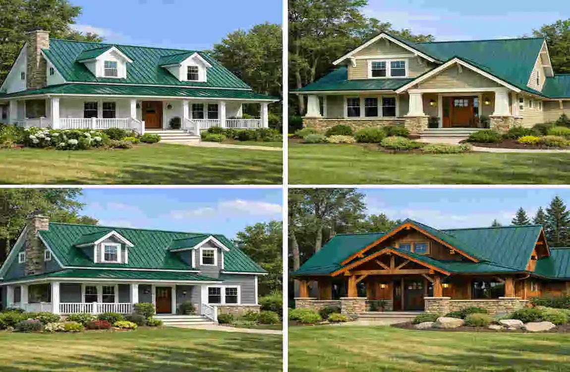 what color exterior home goes with a green metal roof