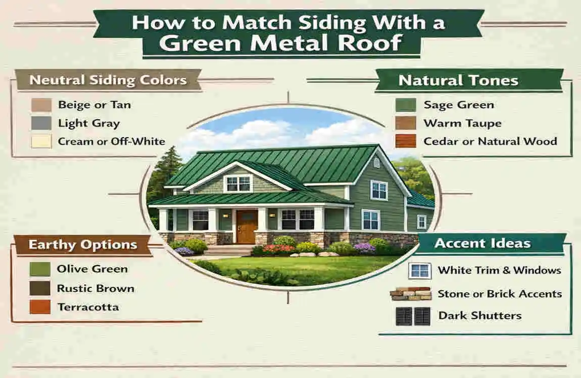 what color exterior home goes with a green metal roof