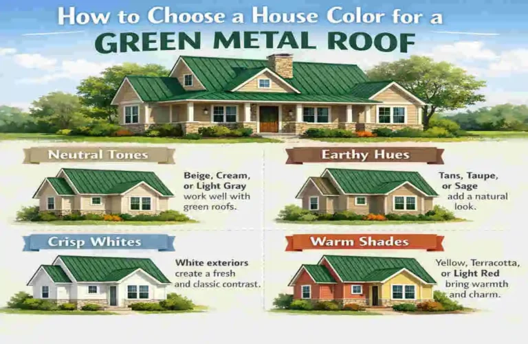 what color exterior home goes with a green metal roof